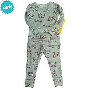Cat And Jack Two Peice Pajamas Size 18M Green Party Dogs Fleece Soft NWT